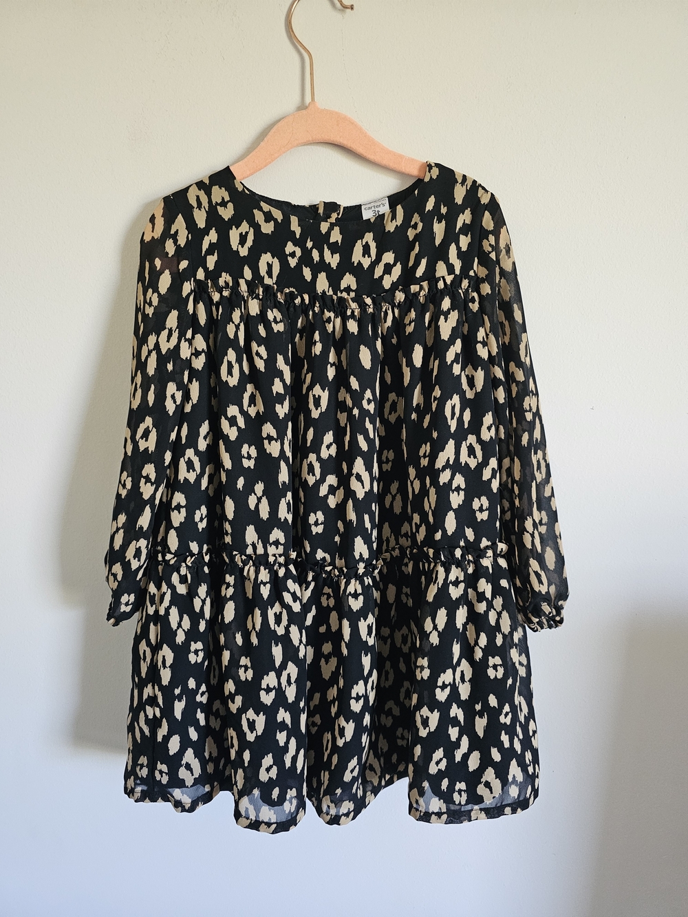 Carter's Black and Cream Leopard Tiered Dress